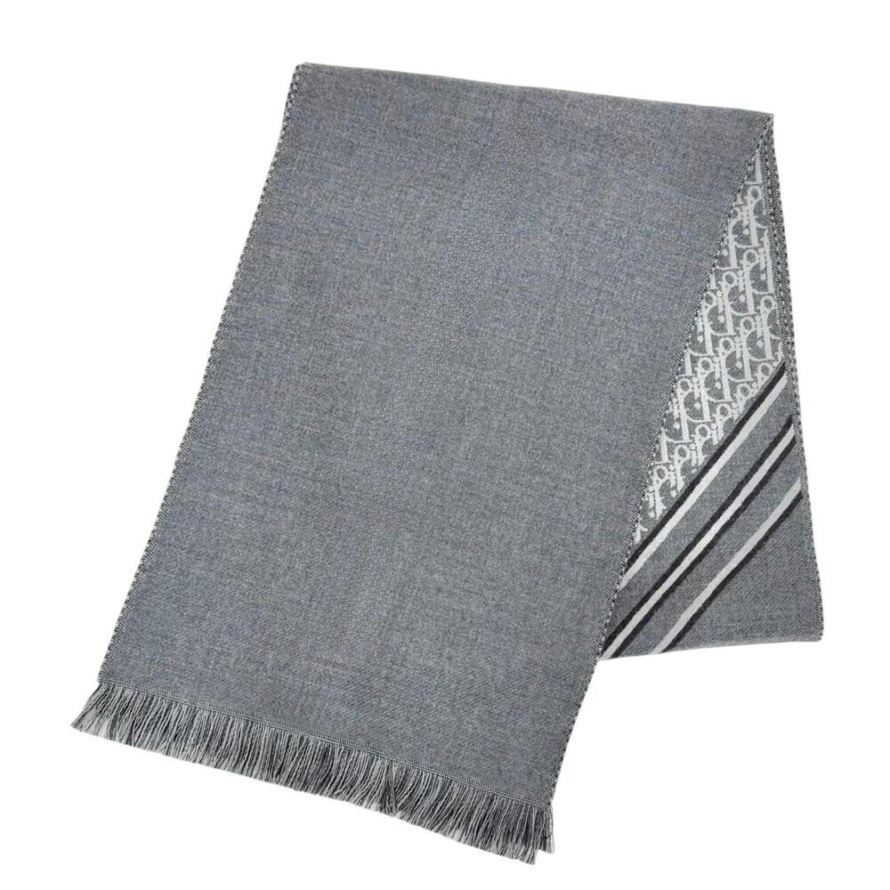 DIOR Homme 18E0005A0479 Trotter 100% Wool Fringe Long Stole Scarf, Gray, Made...